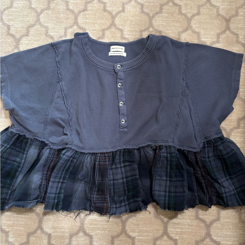 Urban Outfitters Kids Charcoal Plaid Ruffle Blouse